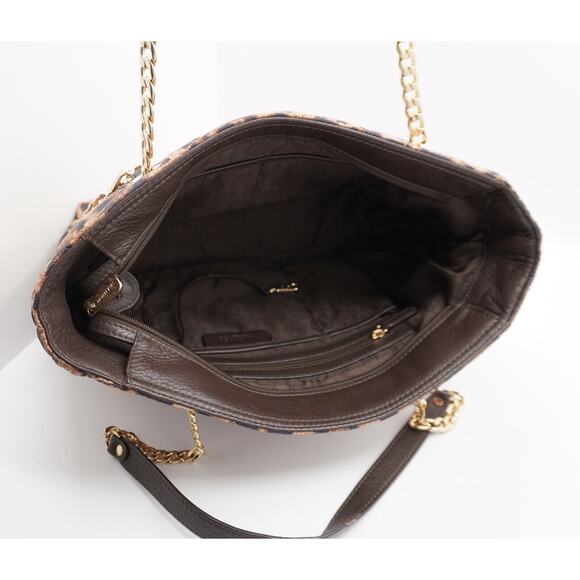 Michael Kors Brown Leopard Print Satin Leather Tote Quilted Academia Chic 36-12 - Picture 14 of 16